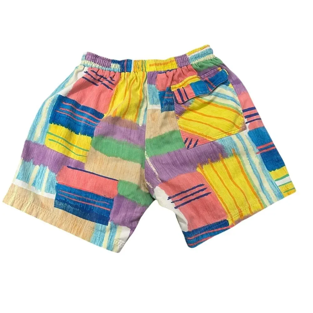 Vintage Sam's World Abstract Brushstroke Cotton Pull-On Shorts Vibe Art Print SM